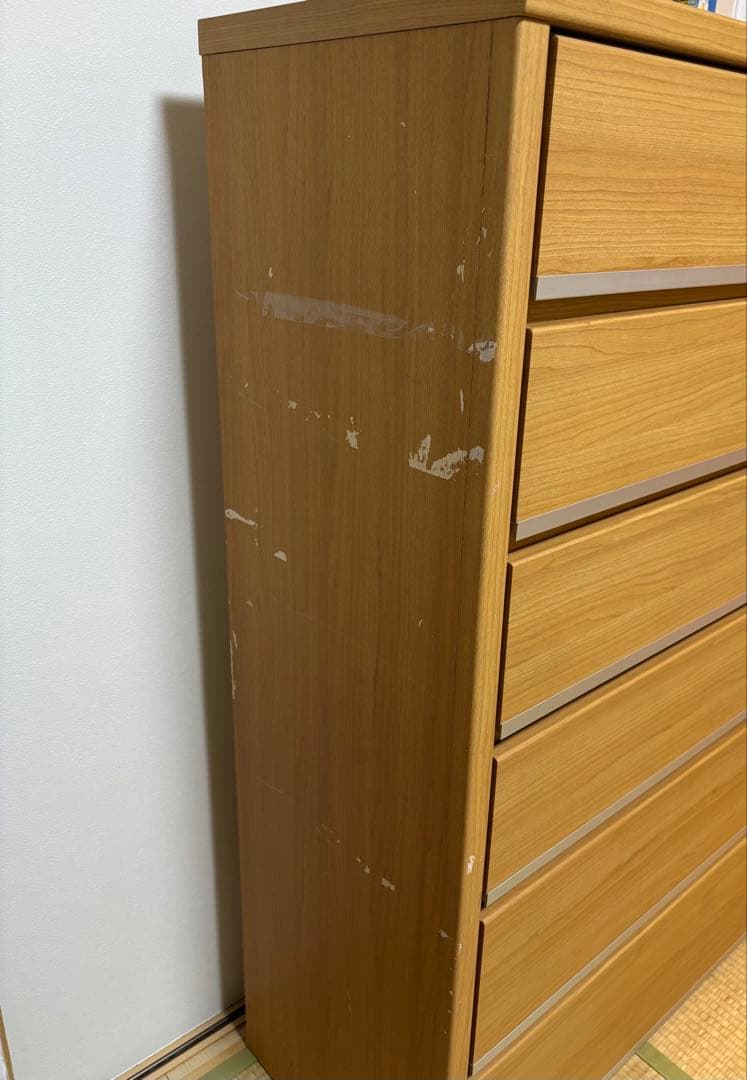 ニトリ　 チェスト　タンス　衣類収納　ナチュラルウッド 6段　レール付