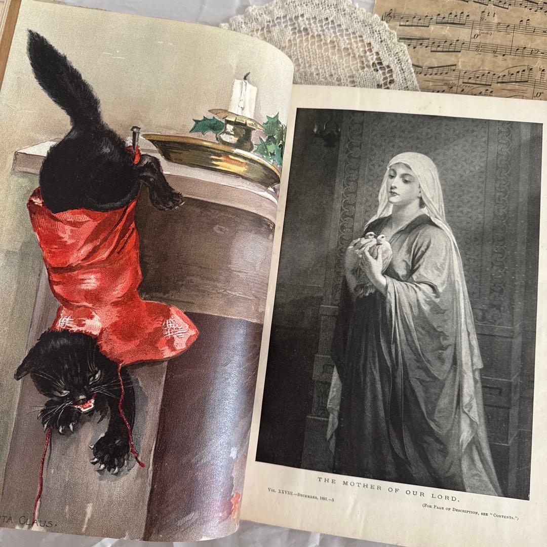 稀少1891年　美しいアンティーク古書ヴィクトリアン洋書　ジャンクジャーナル素材