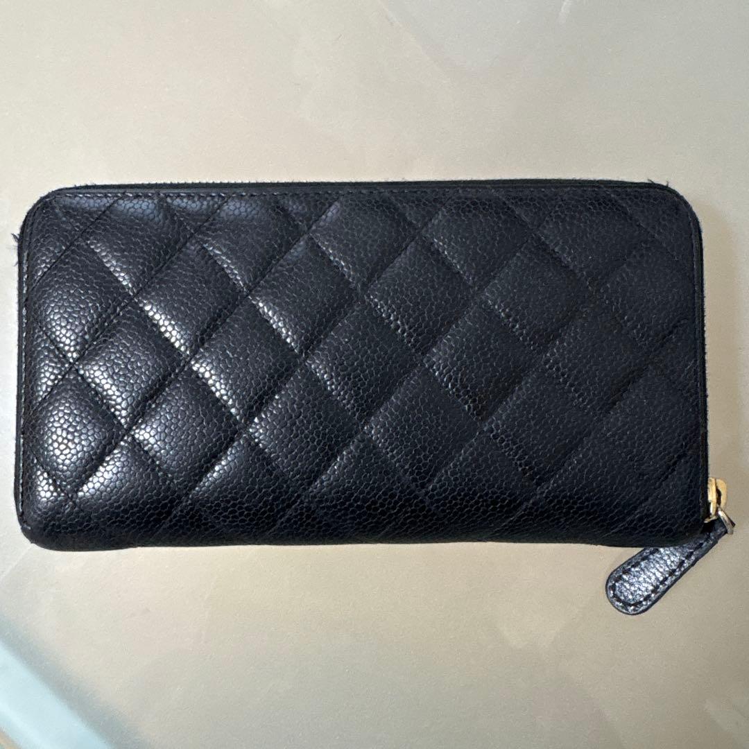 シャネル キャビアスキン 長財布 ラウンドジップ 黒 財布 マトラッセ ジップ