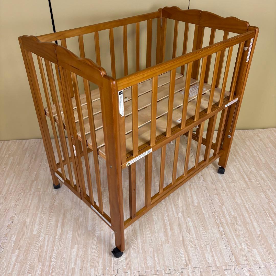 除菌清掃済　大和屋　パタン　折りたたみミニベビーベッド　すのこ　ライトブラウン