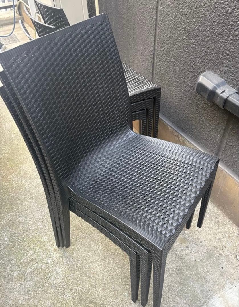 ブラックラタン風チェア2脚セット　肘なし