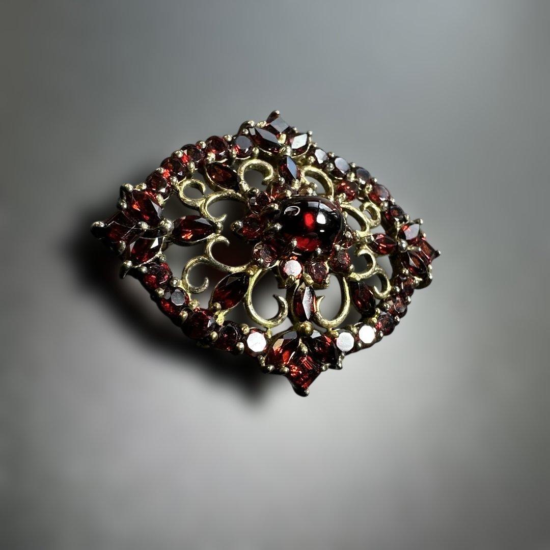 【vintage】ガーネット　シルバー925刻印　ブローチ