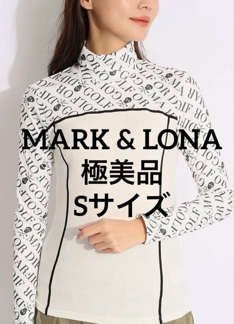極美品　マークアンドロナ 総柄切替タートルネック長袖カットソー　ゴルフ　S