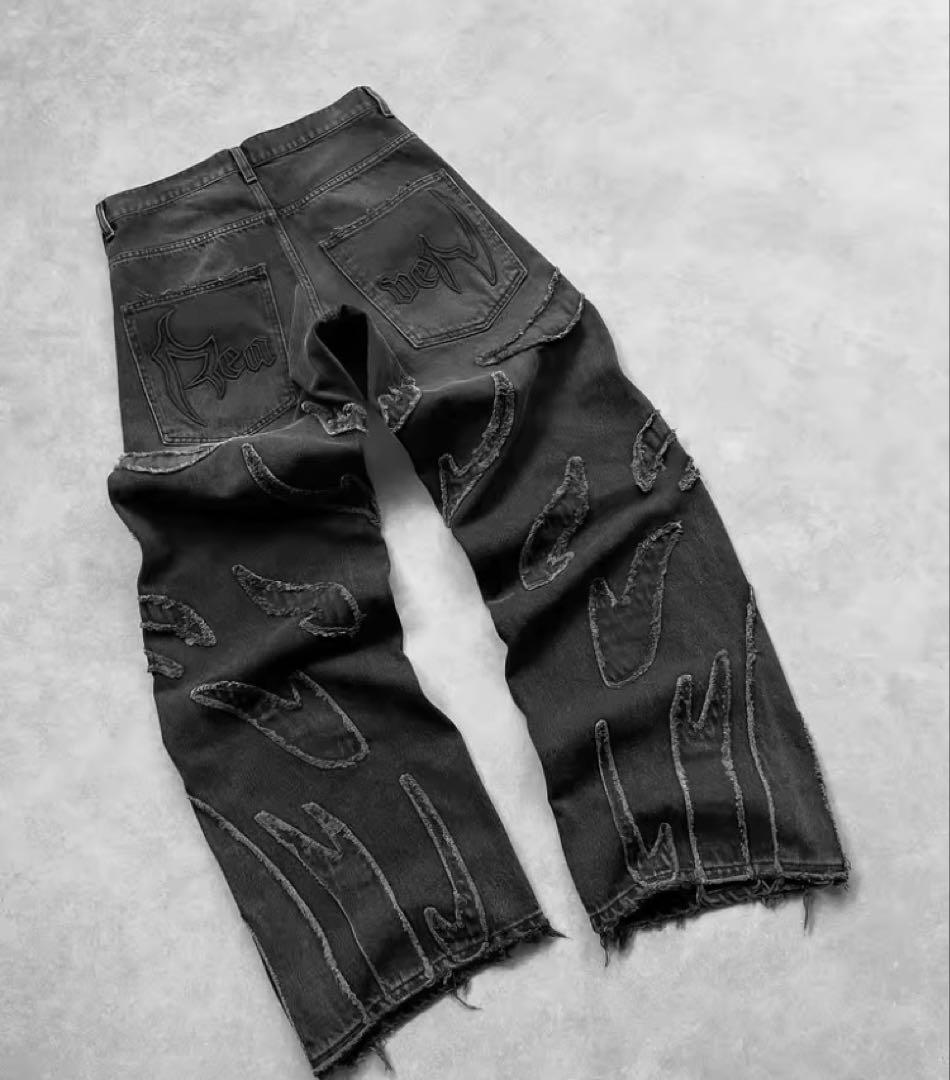 刺繍デザインデニムパンツ 2色展開　2枚セット