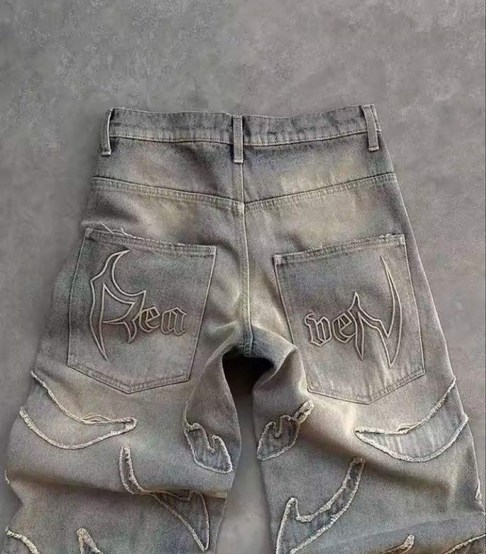 刺繍デザインデニムパンツ 2色展開　2枚セット