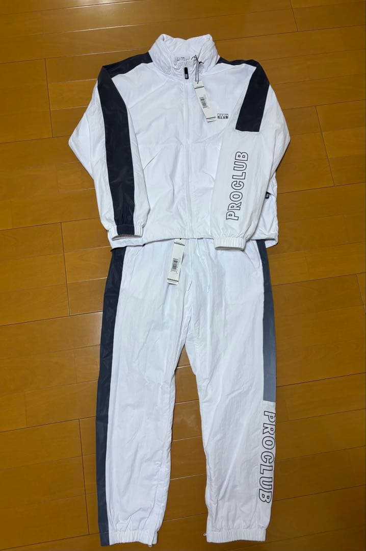 【新品】PRO CLUB ナイロンジャケット　セットアップ　ホワイト　グレー