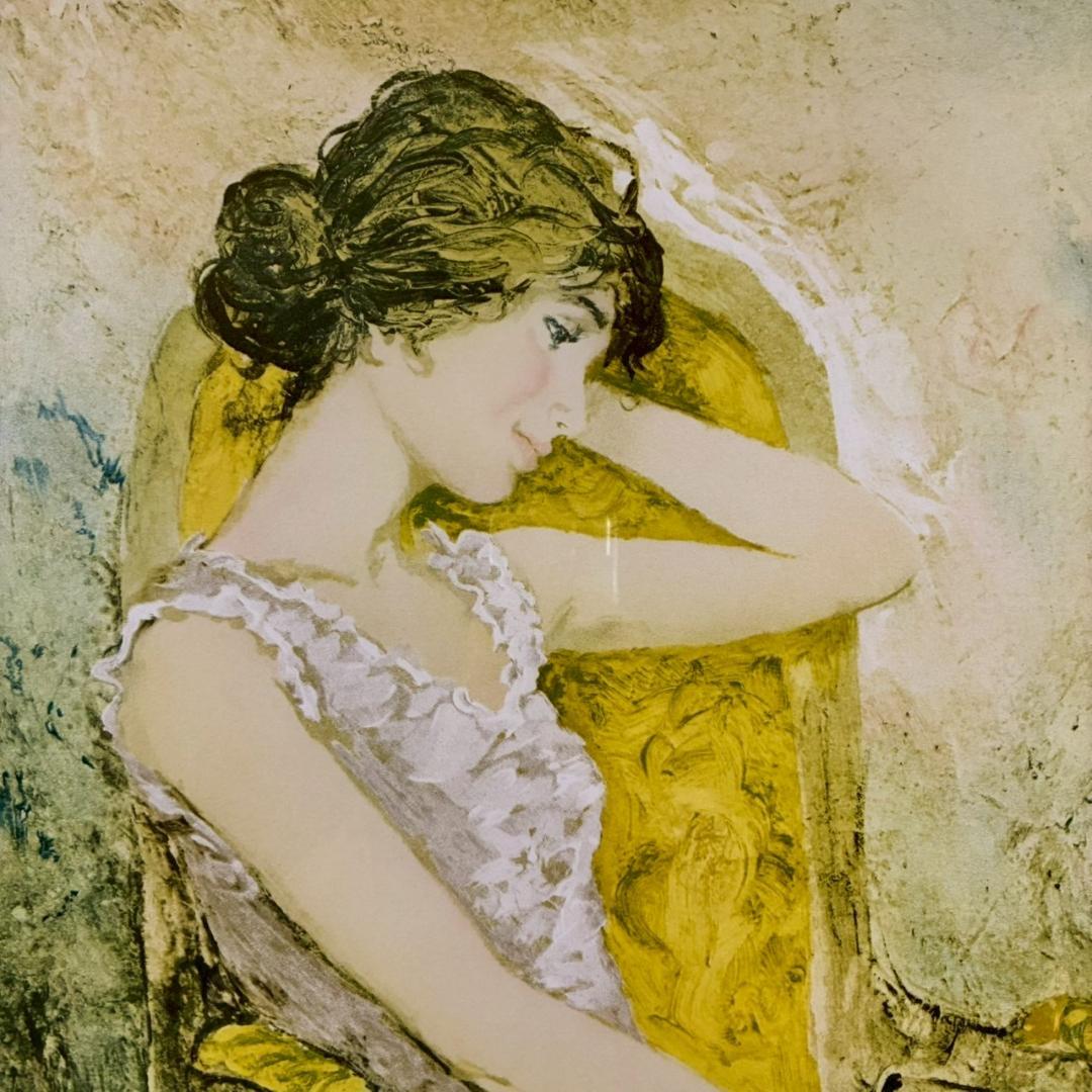 ベルナール・シャロワ「瞑想」リトグラフ 直筆サイン入り 真正証明書有 古径額