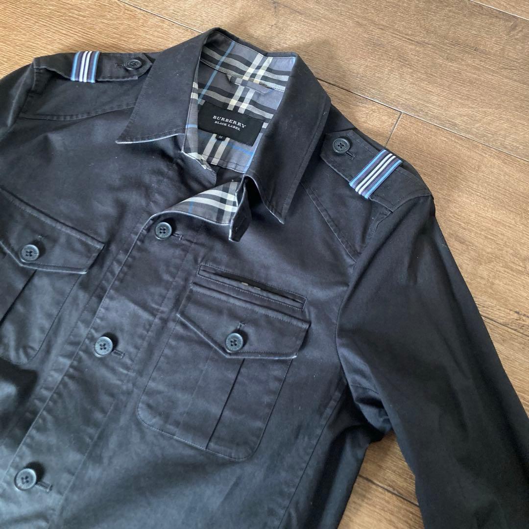 バーバリーブラックレーベル ミリタリージャケット ノバチェック 黒 M