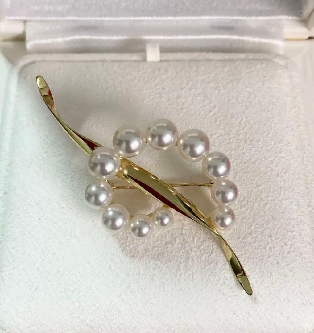 【極美品】ミキモト パール ブローチ K18YG 現行品 ケース・外箱 愛子様
