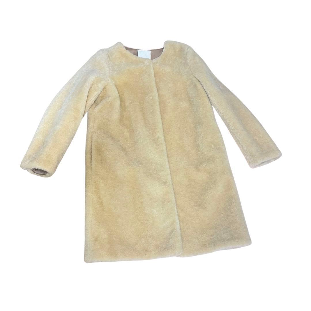 自由区 Wool Mouton ウールムートン ノーカラーコート 44 ファー