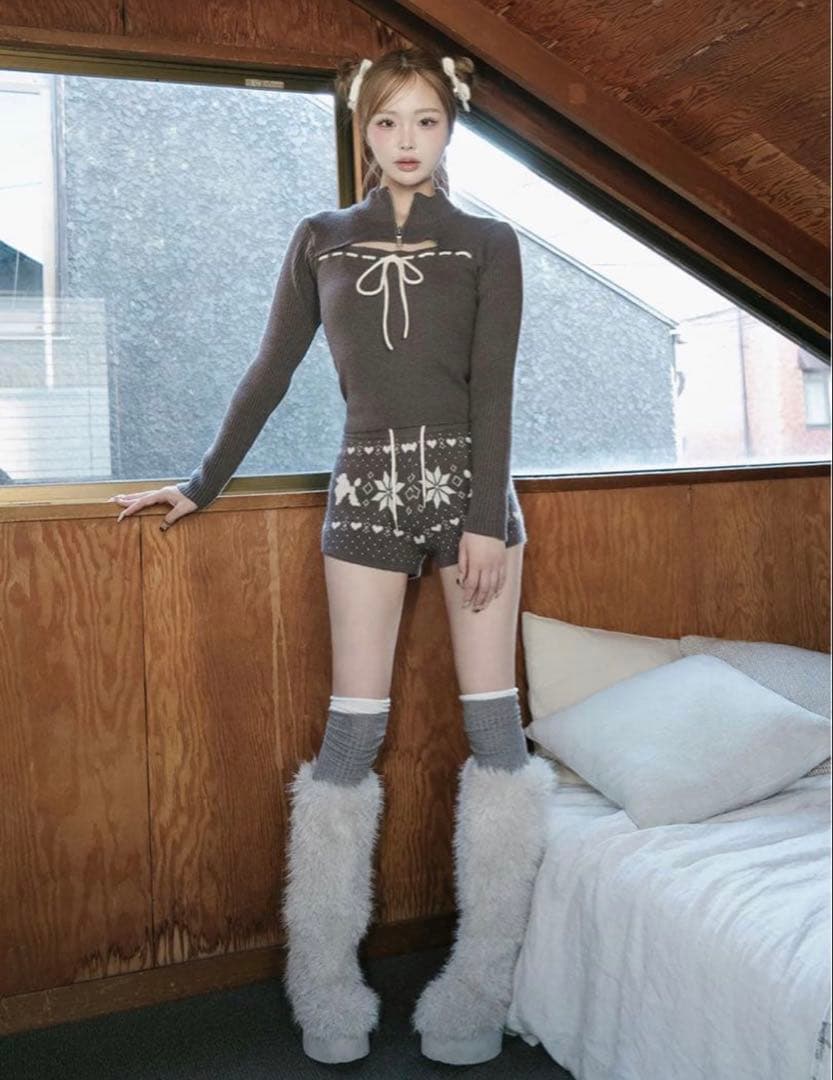 ダーリッチ ノルディックニットショートパンツ グレー