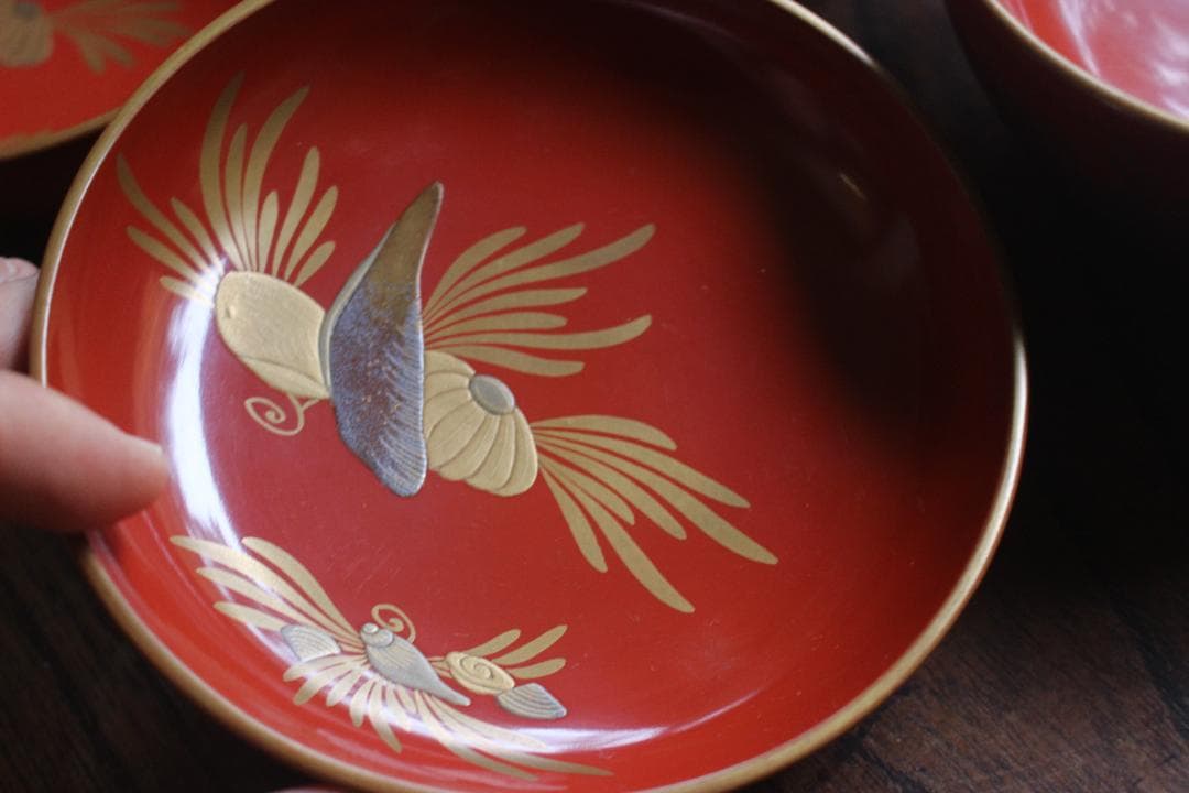 時代逸品！時代金縁朱漆に極上貝尽くし蒔絵の映えるお椀2点（検輪島塗雑煮椀