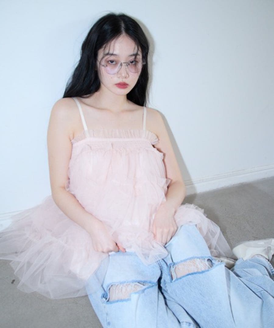 トップス tulle tiered tunic camisole