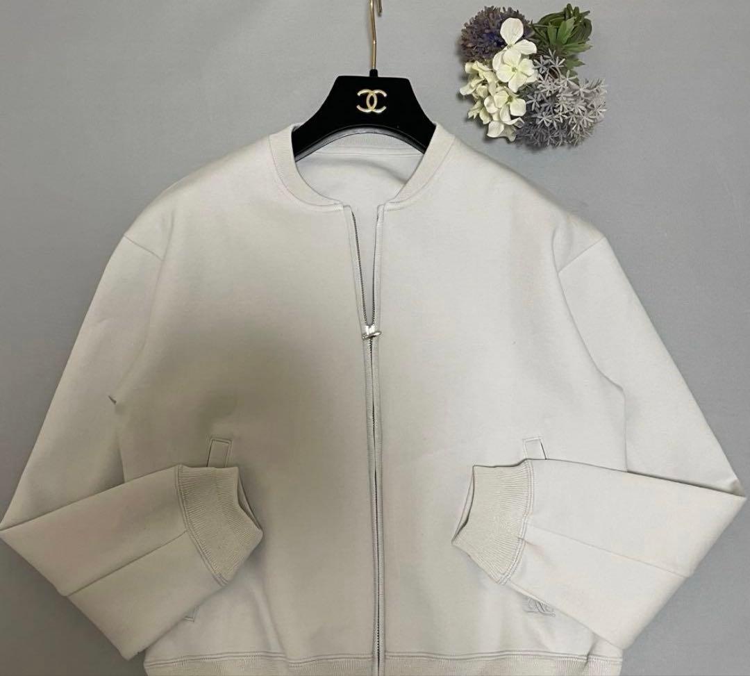 ドゥロワー コットン ロゴ刺繍 ジップアップ ブルゾン ジャケットライトグレー