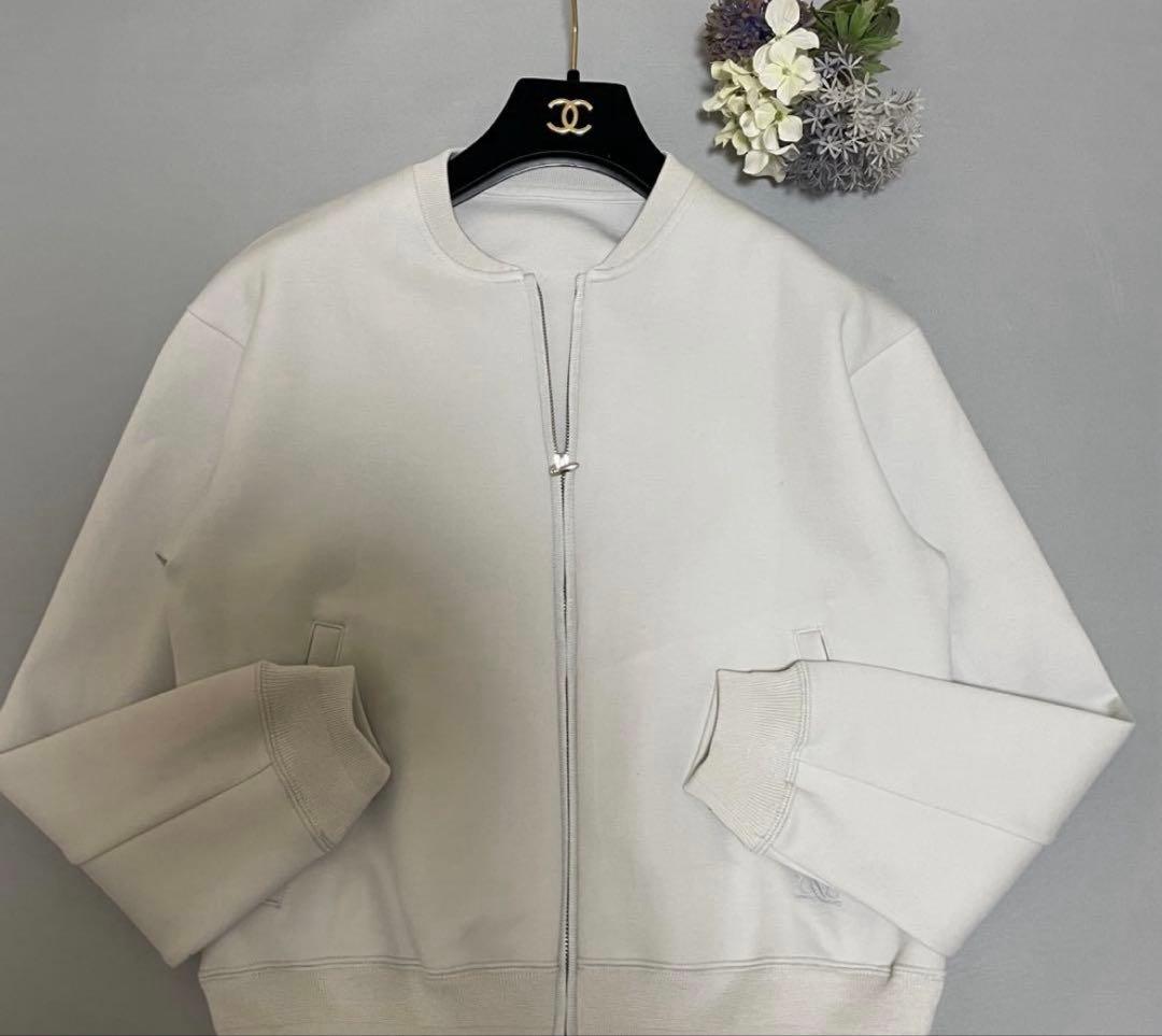 ドゥロワー コットン ロゴ刺繍 ジップアップ ブルゾン ジャケットライトグレー