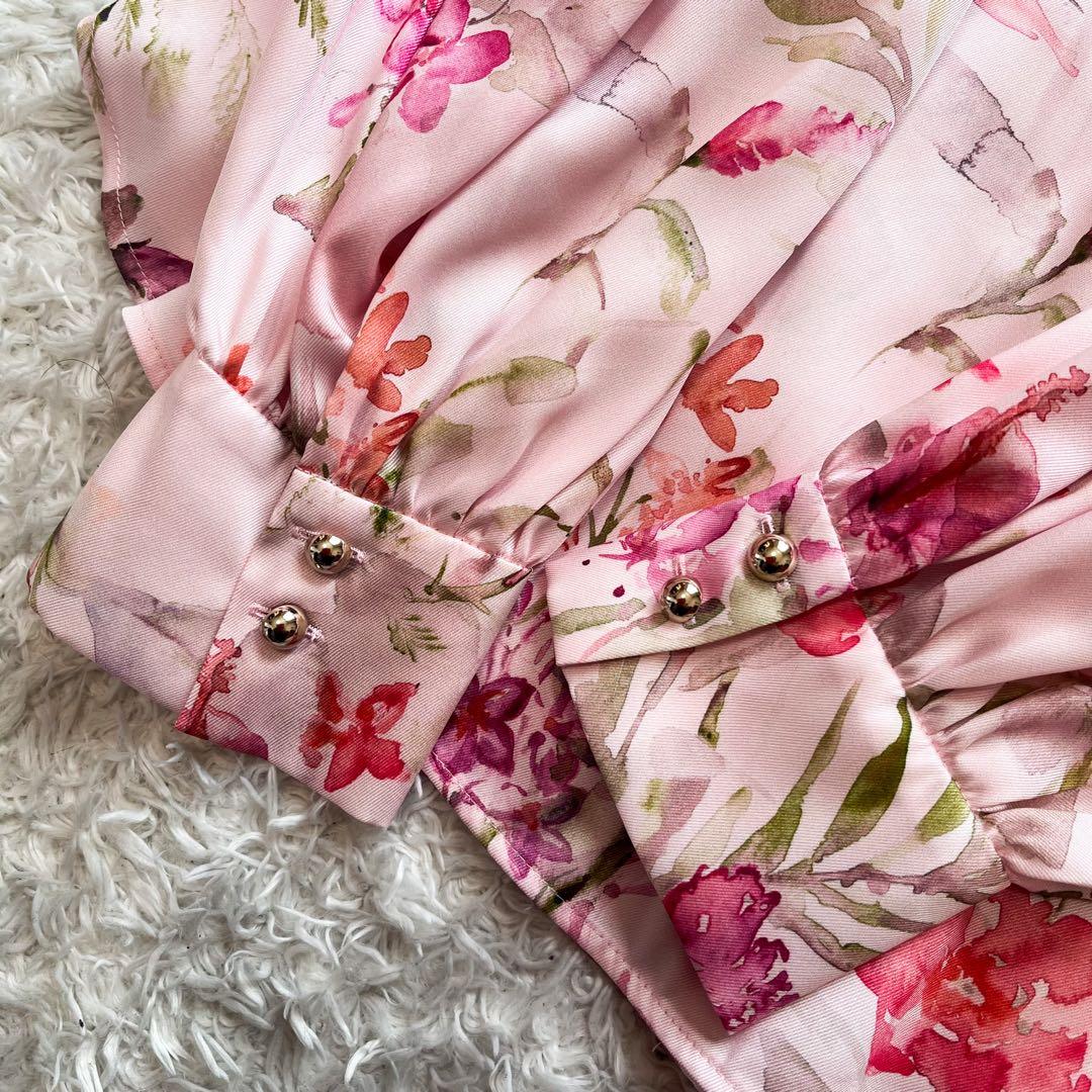 ルルウィルビー　RATTI ソフトフラワープリントブラウス　水彩　ピンク