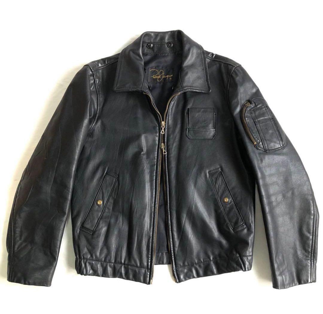 70s フレンチ エアフォース レザー フライトジャケット ミリタリー 黒 48