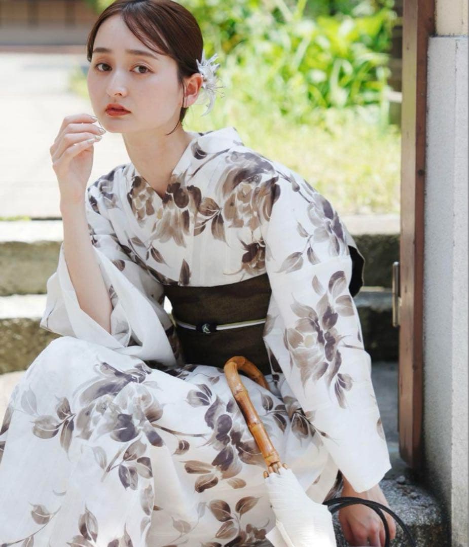 utatane×Acka 浴衣3set 山茶花 white（lame）beige