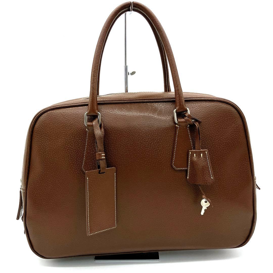 【PRADA】ビジネスバッグ　レザー　ゴールド金具　ブラウン　三角ロゴプレート