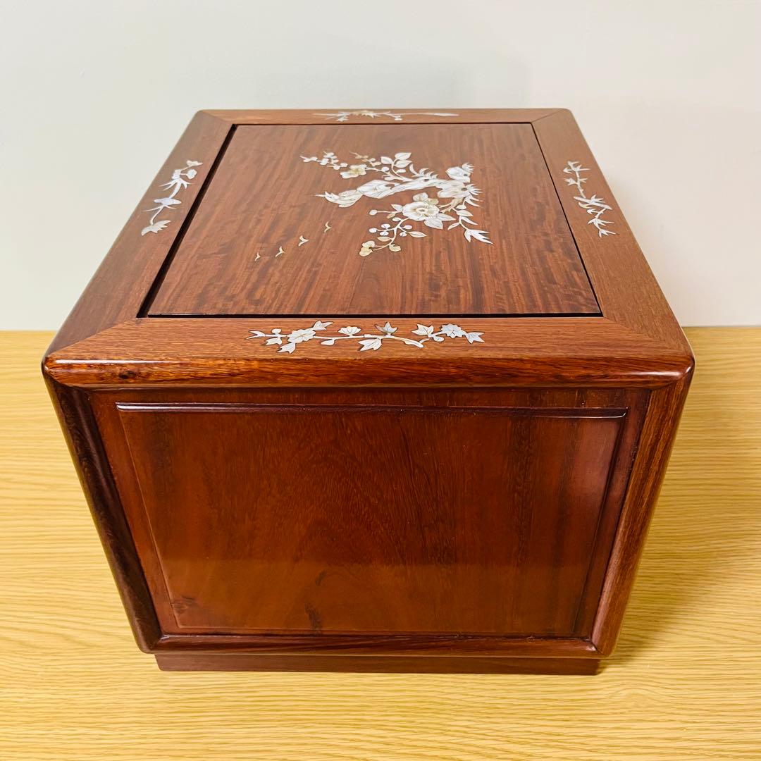 【希少品】天然木 唐木 本花梨 総無垢 螺鈿 卓上チェスト 薬箪笥 3段収納