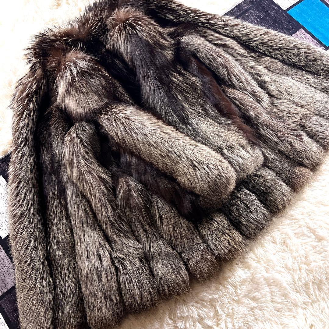総丈87㎝ シルバーフォックス ファーコート XL相当 毛並み◎なめし柔らか