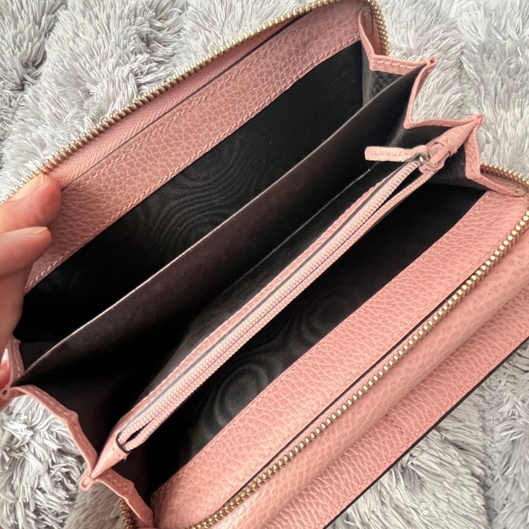 美品✨GUCCI 大容量　インターロッキング　長財布　シボレザー　ピンク