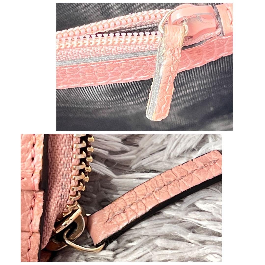 美品✨GUCCI 大容量　インターロッキング　長財布　シボレザー　ピンク