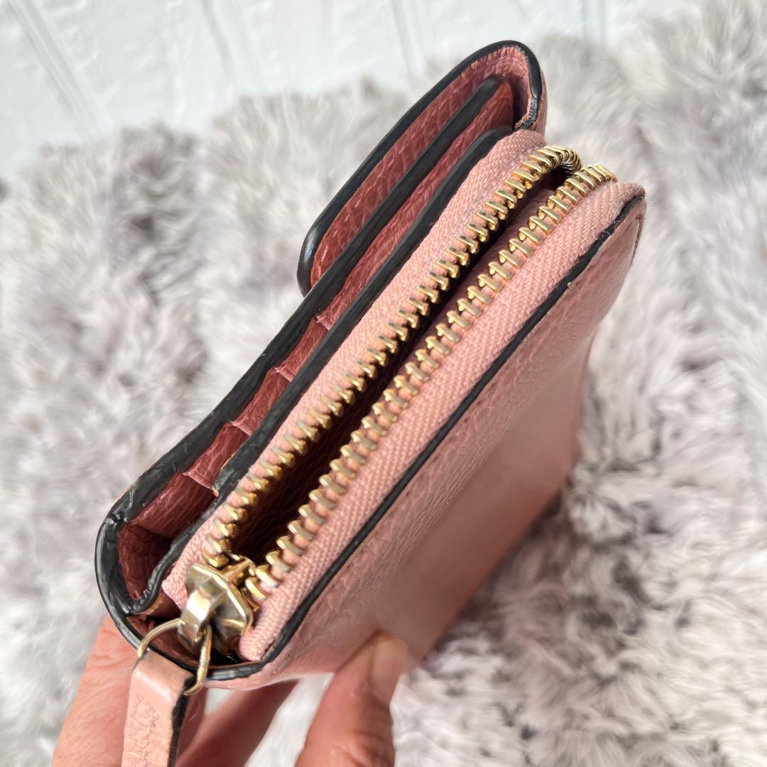 美品✨GUCCI 大容量　インターロッキング　長財布　シボレザー　ピンク