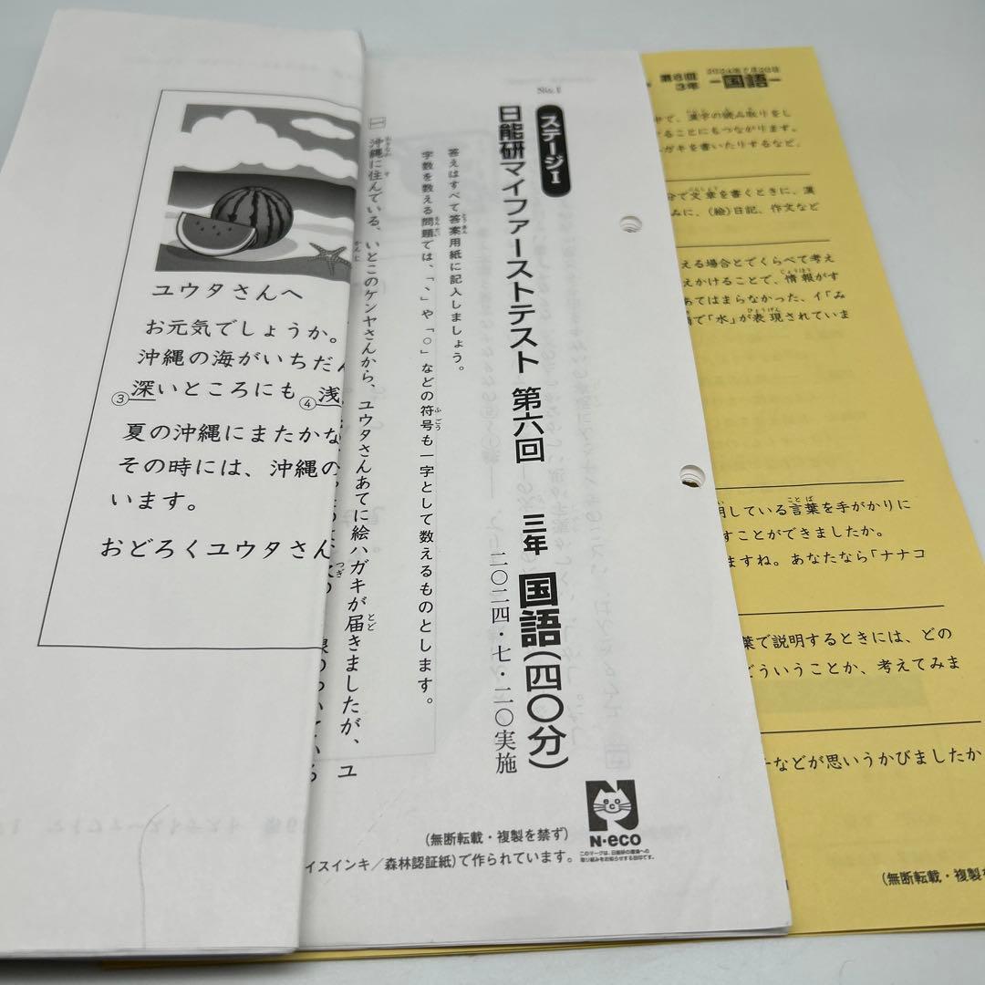 【書き込み消去済】日能研　 マイファーストテスト　 2024 小３　国語　算数
