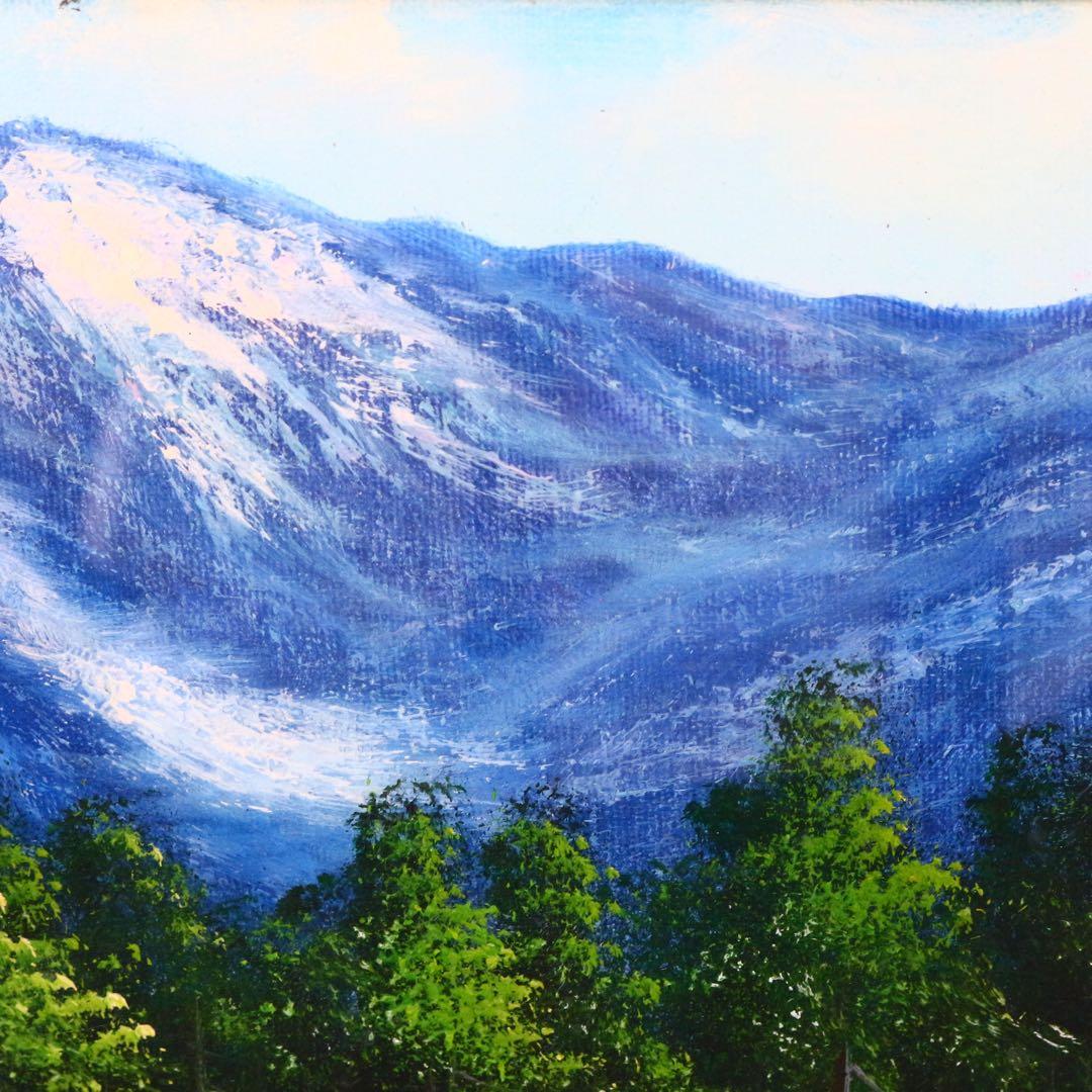 【真作保証】 流月真一 新緑の穂高連峰 油彩 風景画 油絵 絵画 美術品