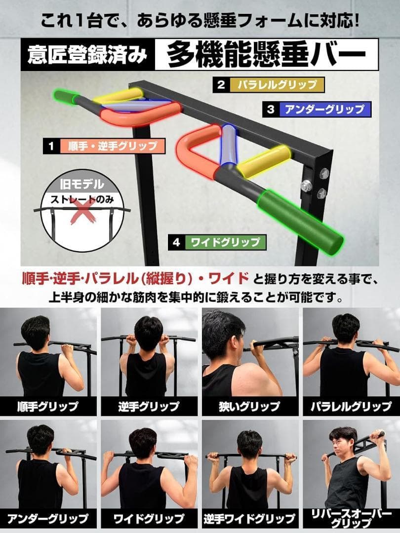 懸垂マシン 【多機能懸垂バー・12種トレーニング対応】 懸垂 耐荷重200kg