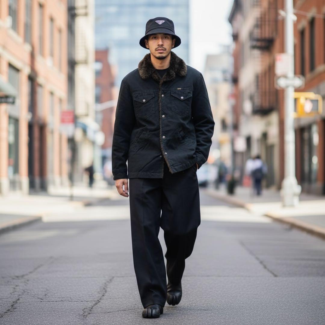 【w867】90s Wrangler ランチコート ジャケット ファー ブラック