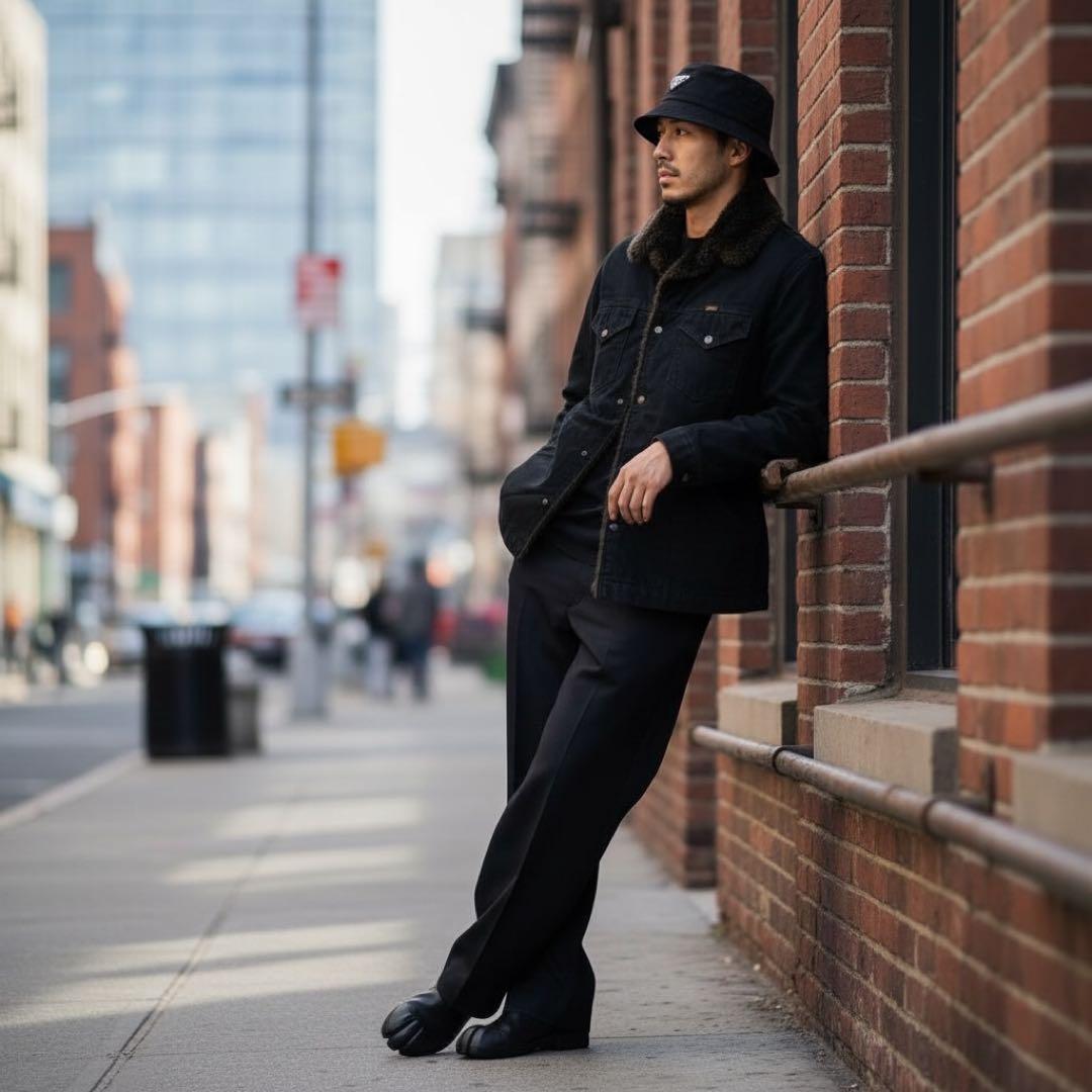 【w867】90s Wrangler ランチコート ジャケット ファー ブラック