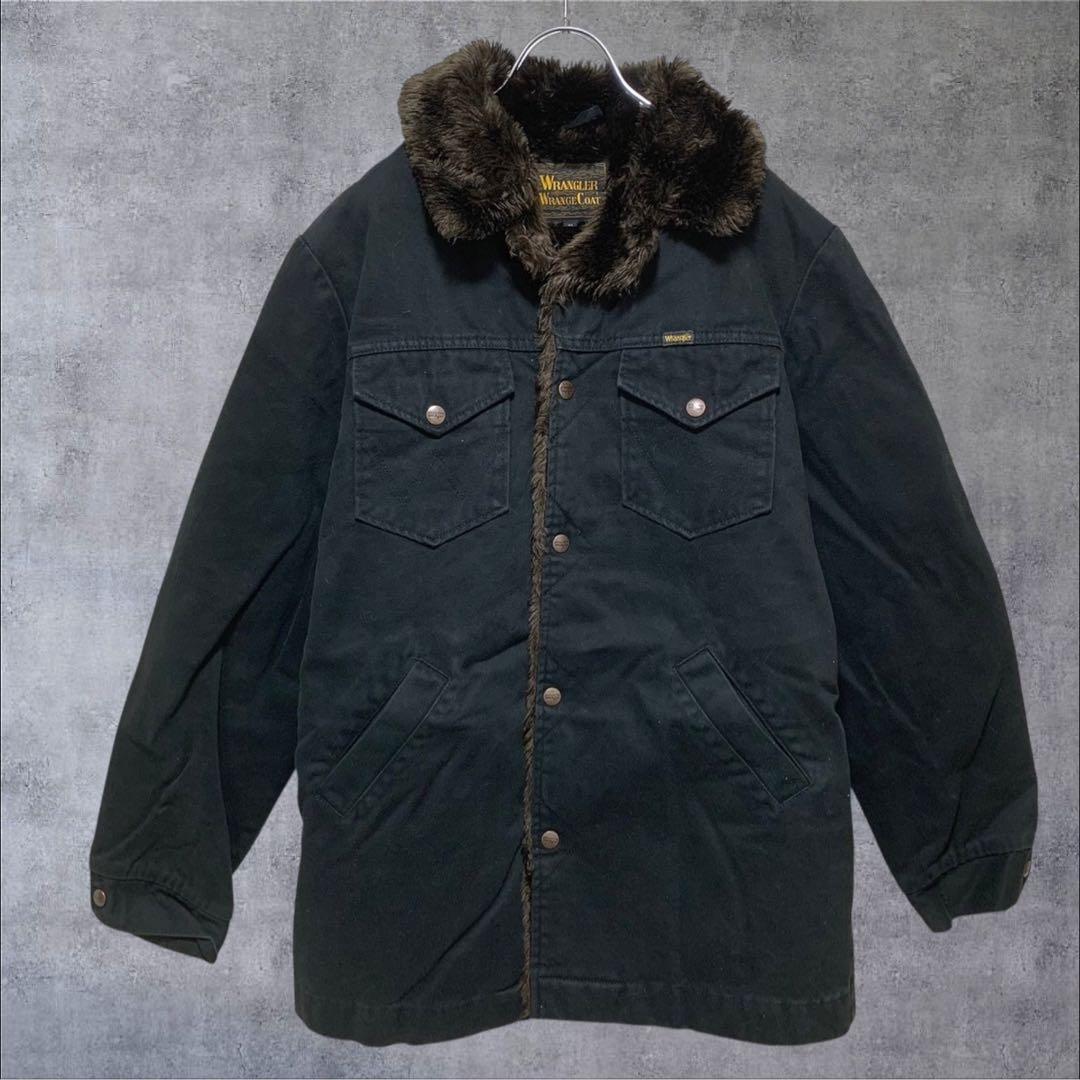 【w867】90s Wrangler ランチコート ジャケット ファー ブラック