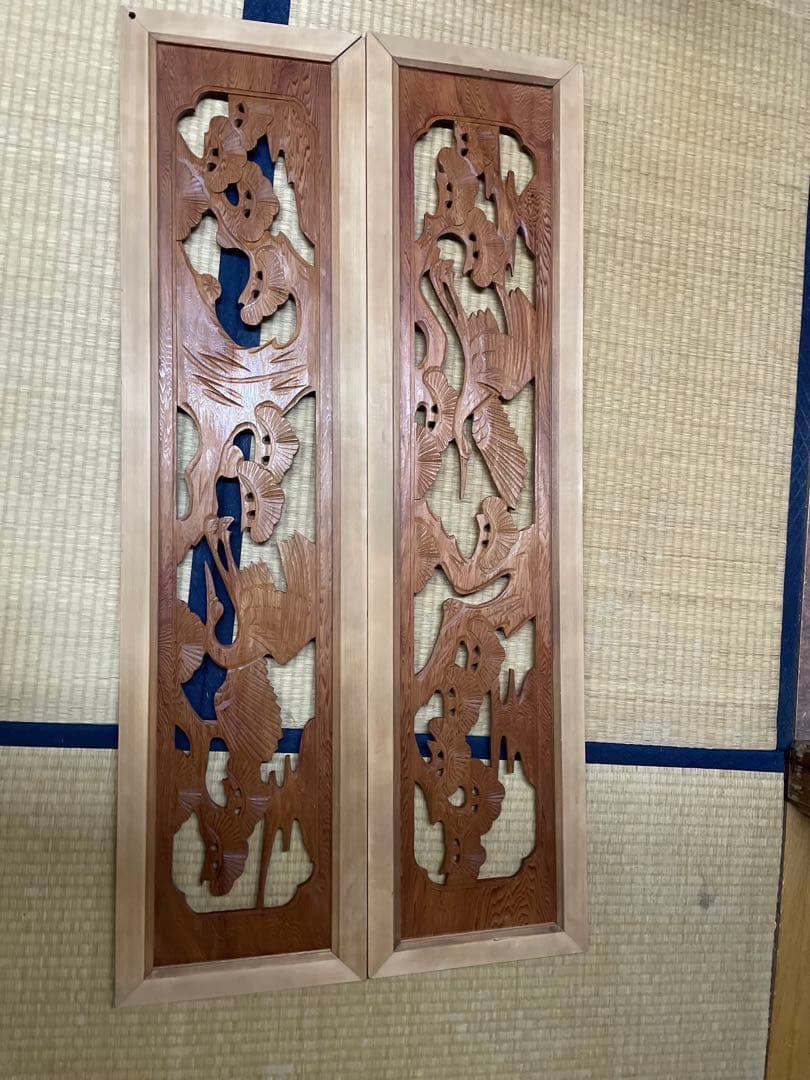 欄間 彫刻 縁起物 木彫り 伝統工芸 時代建具 古民家　建具 いっしゃん