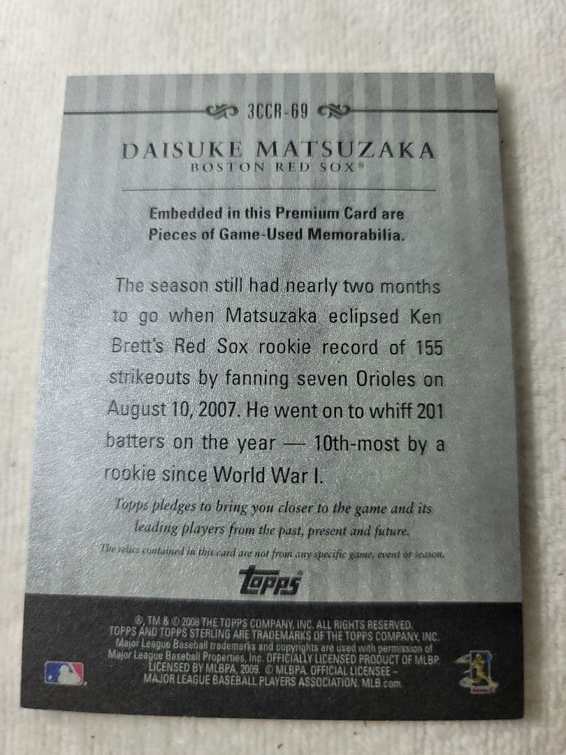 松坂大輔⭐1/1 TOPPS 2009 3CCR-69 １枚限定