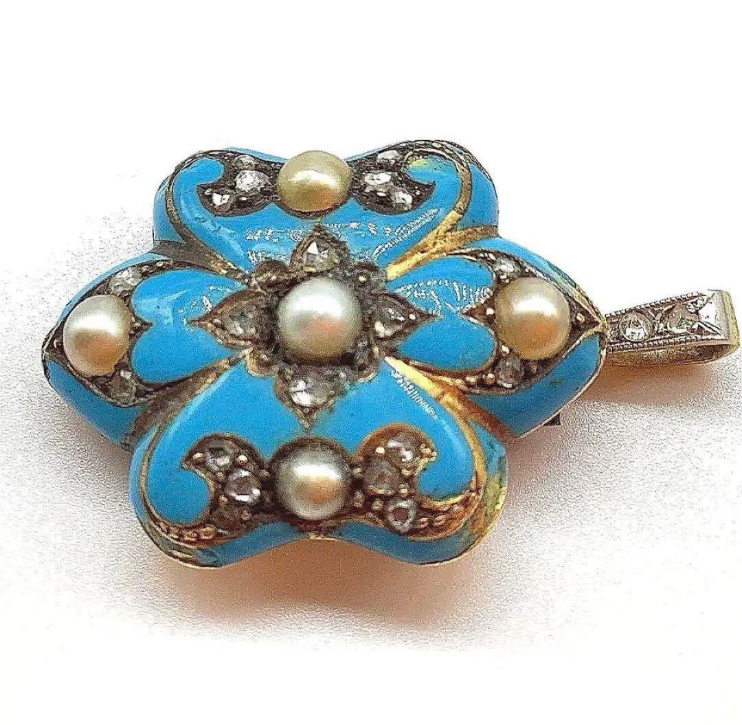 ヨーロッパアンティーク◆ヴィクトリアン シードパール 七宝 ペンダントトップ