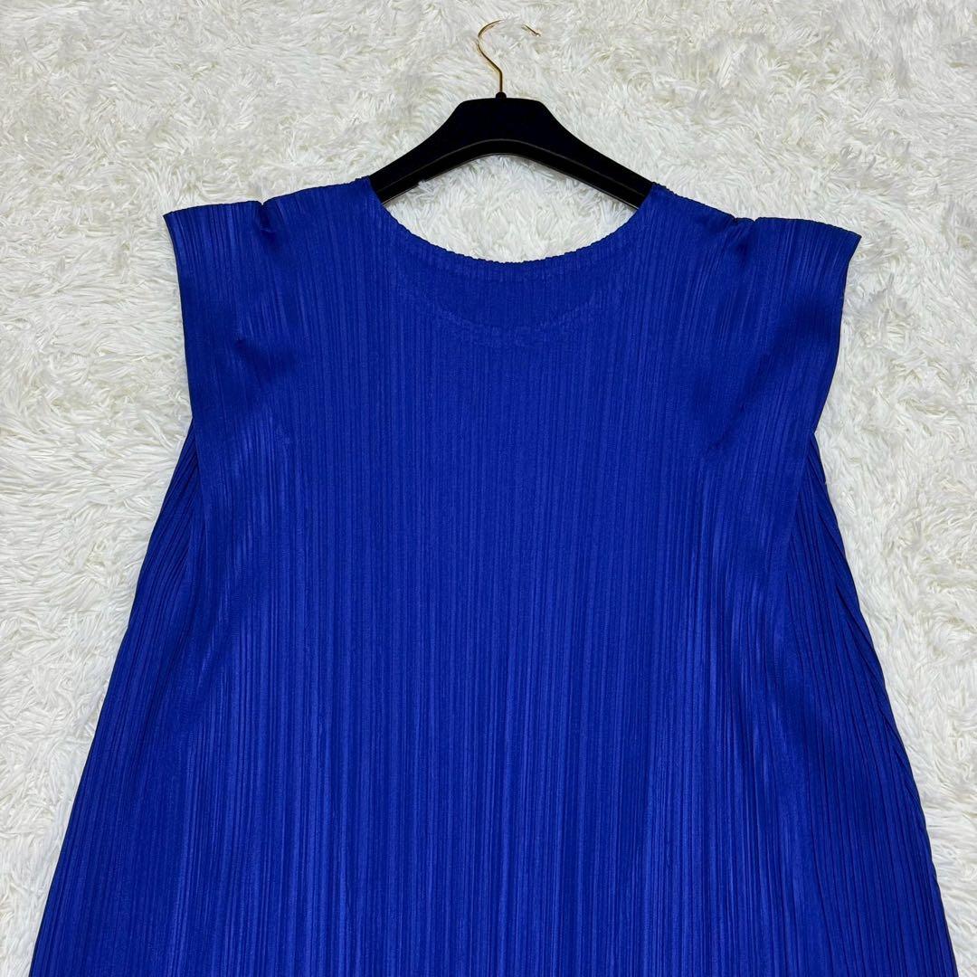 極美品 プリーツプリーズ フレンチスリーブ チュニック Aライン フレア ブルー