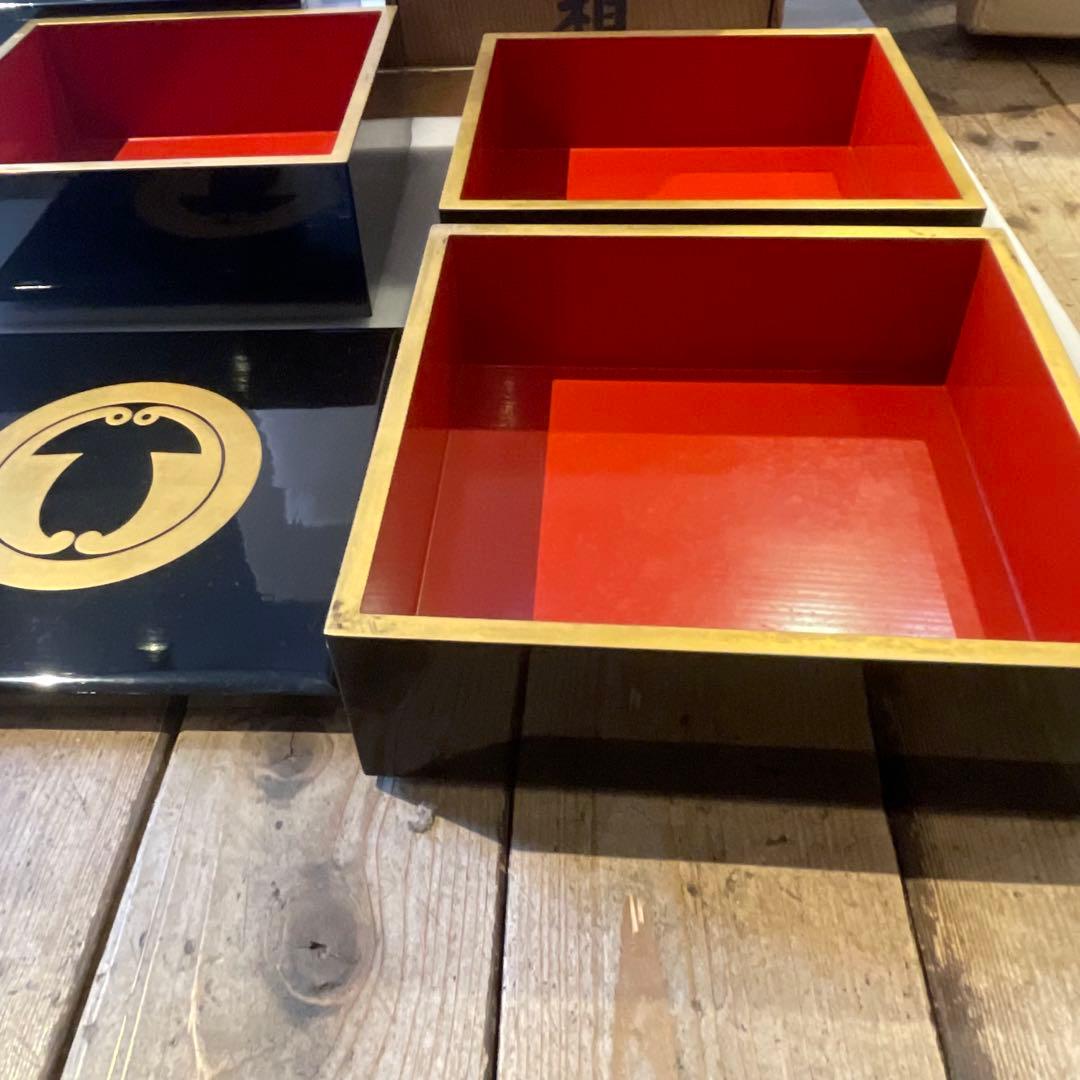 え*こ様 黒塗金紋　大重箱　重箱　年代物　骨董品　工芸品　漆塗り　インテリア　希