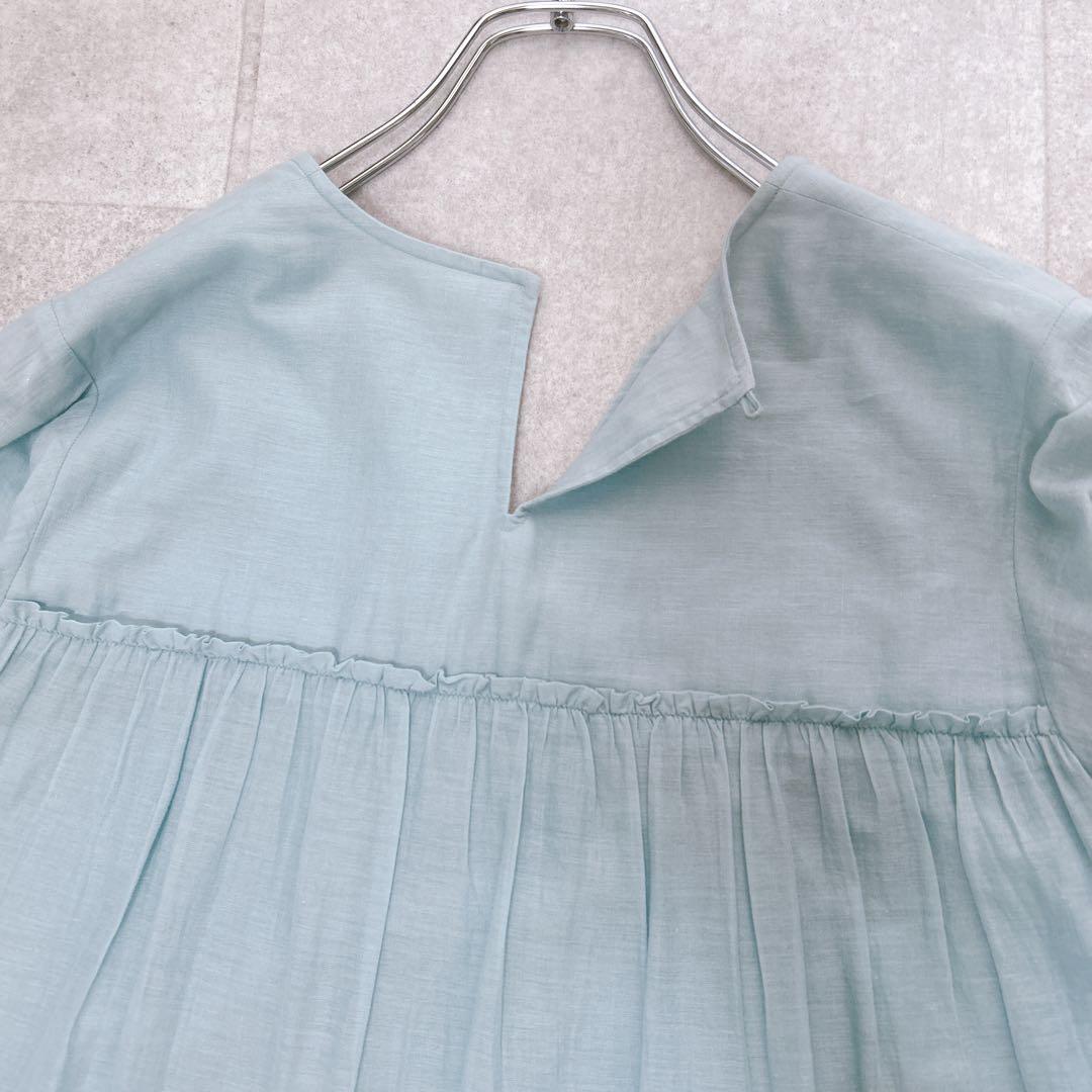 美品✨ ヌキテパ コットンボイル ティアード ワンピース マキシ丈 水色 M