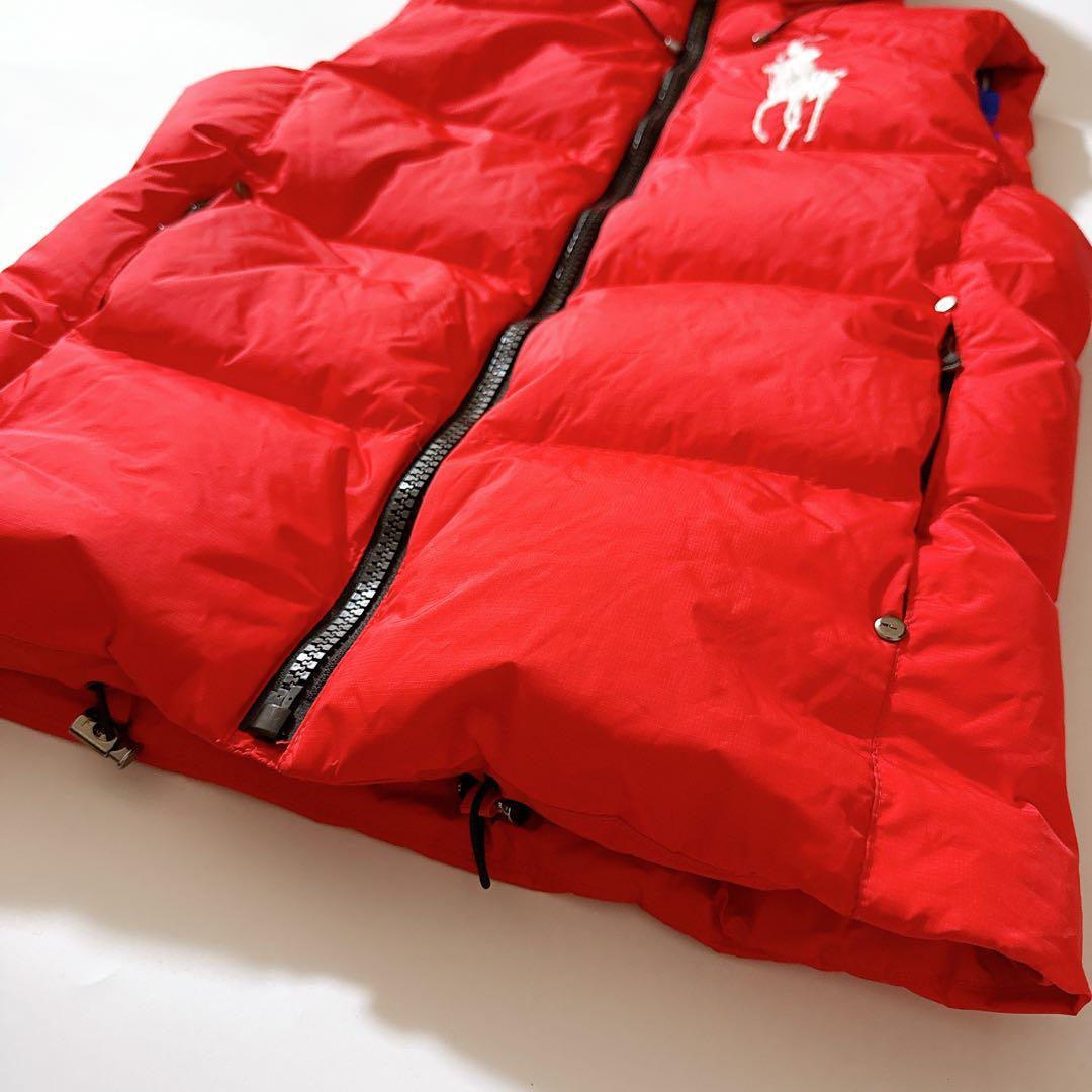 ポロラルフローレン ビッグポニー刺繍 ダウンベスト フード 2way 赤 XS