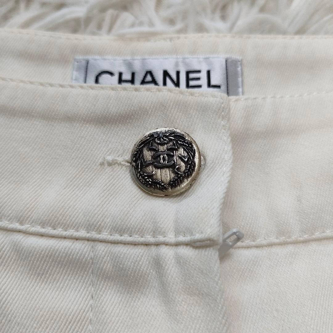 CHANEL チノパン ココマーク ロゴボタン ホワイト系 ストレート 36 S