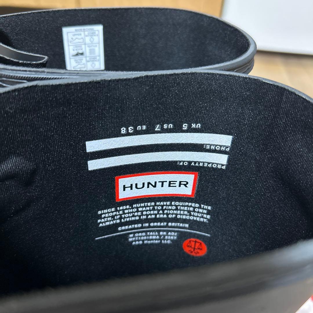 【新品未使用】HUNTER レインブーツ ブラック 長靴 バックル付き US7