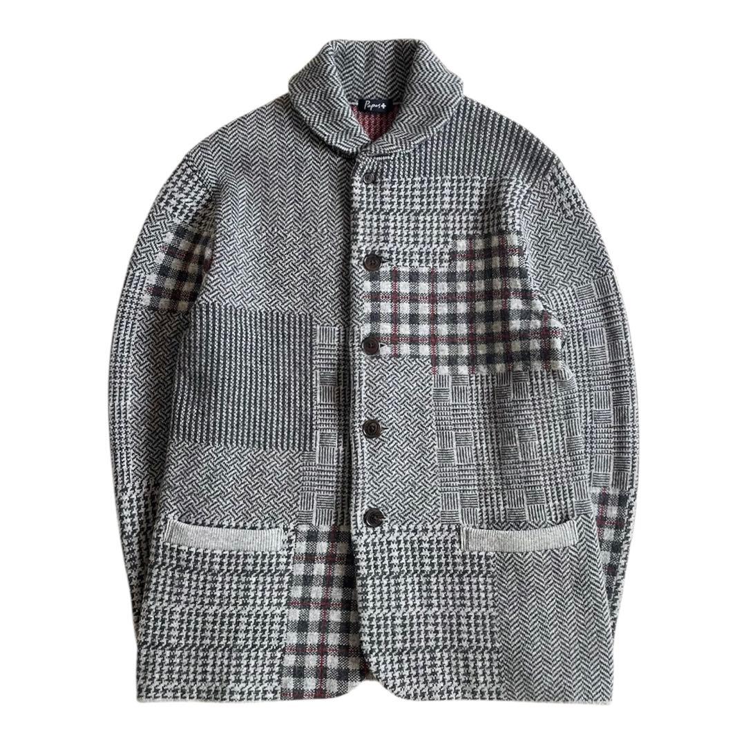 Papas+ パッチワーク風 ウール ニット ジャケット パパスプラス