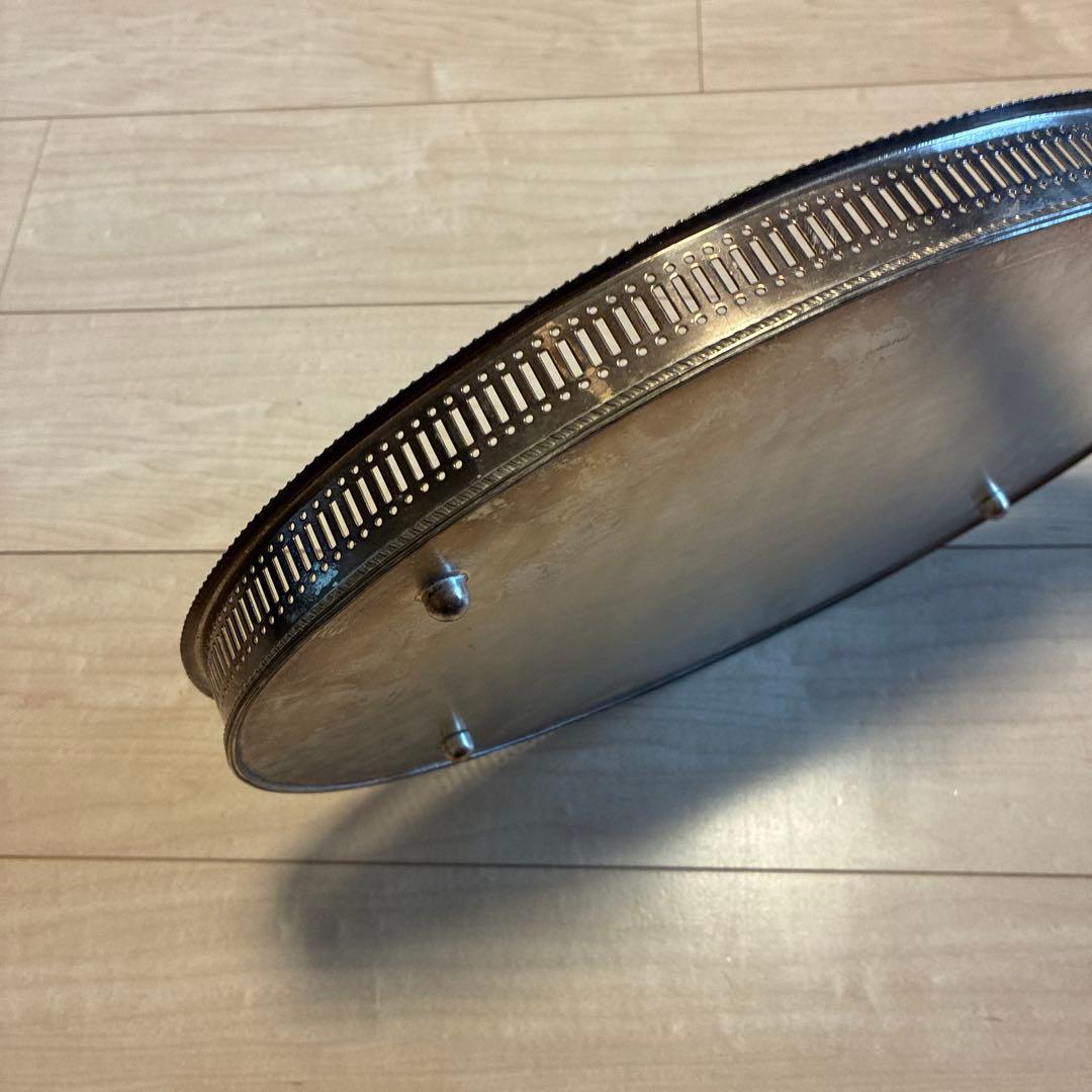 英国王室御用達アーサープライス シルバープレート エッチング模様の楕円形トレイ