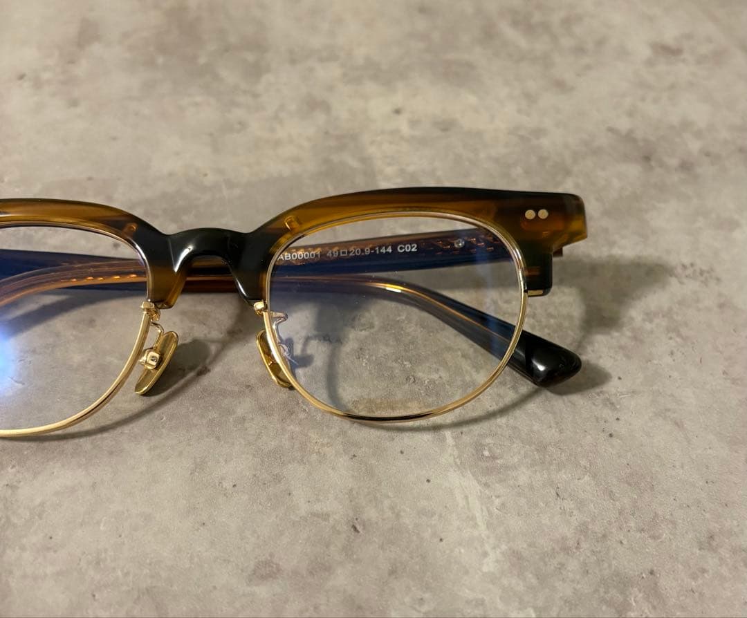 サーモント眼鏡フレーム　ゴールド×ブラウンデミ　伊達メガネ　ボストン　べっ甲柄
