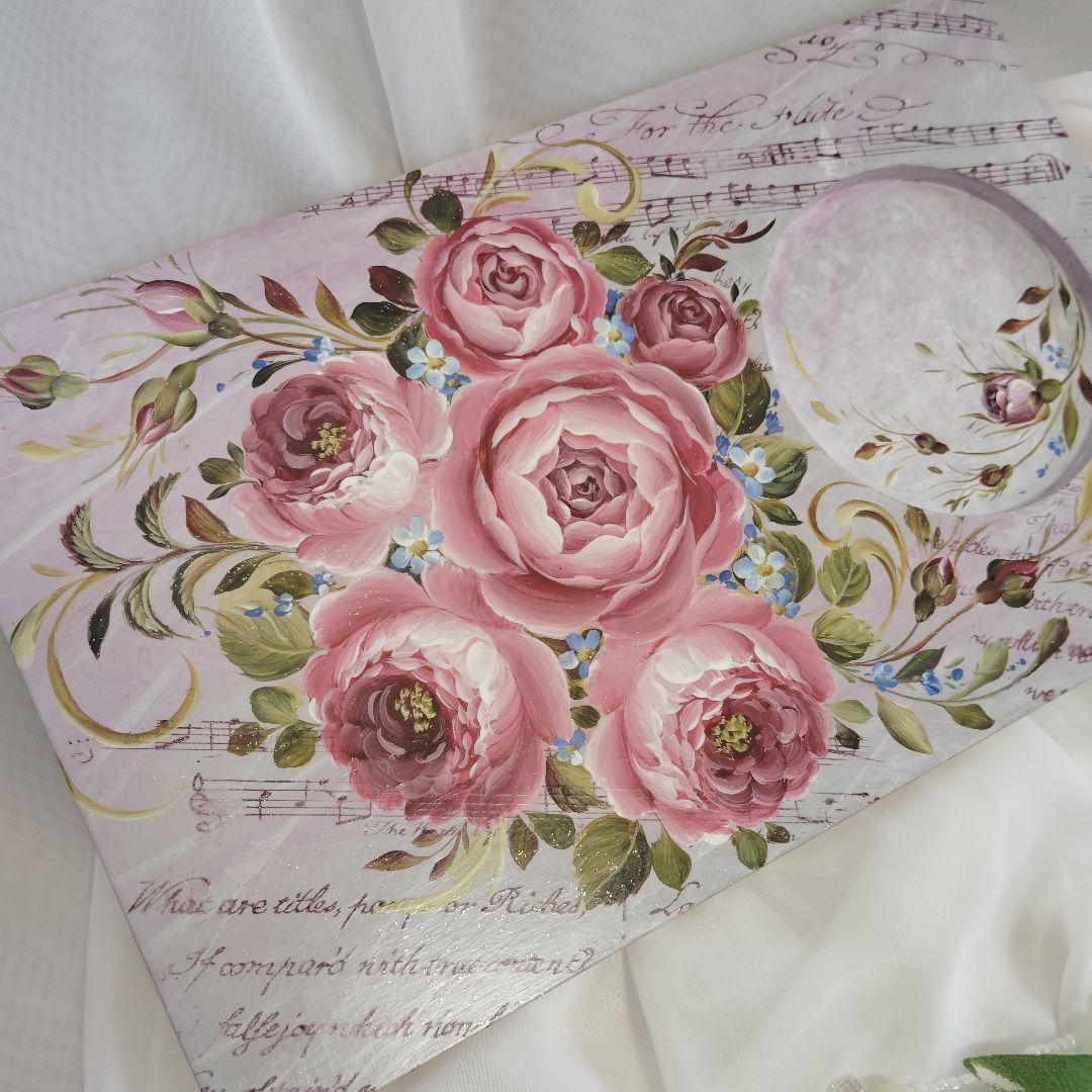 キティママ様♥トールペイント薔薇コースタートレイ2点