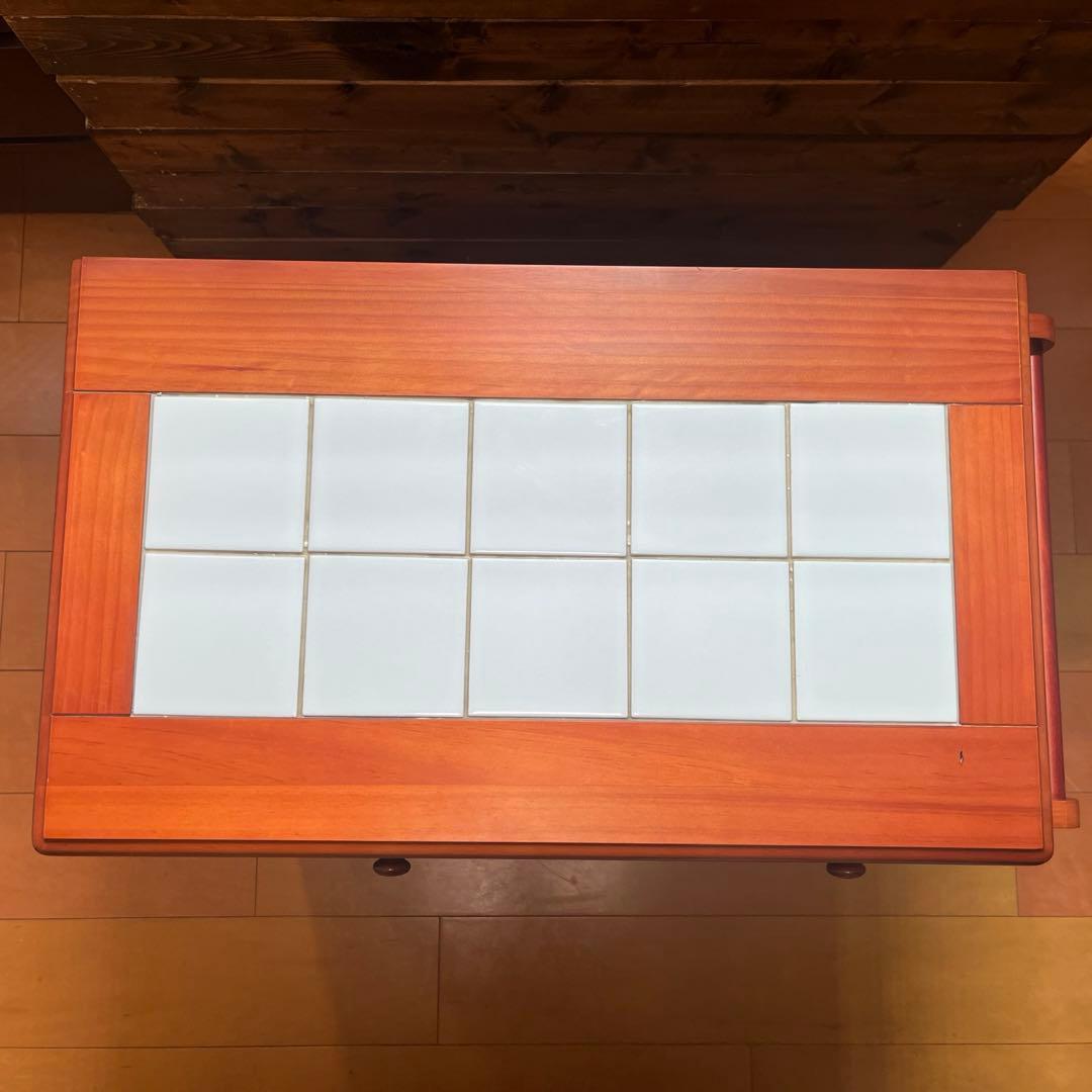 天然木 タイル天板 キッチンカウンター 3分別ダストボックス キャスター付き