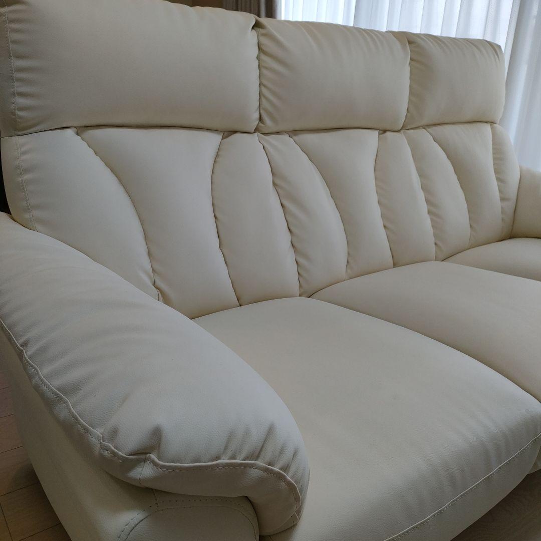 【お値下げしました！】ハイバッグソファ3人掛け2人掛け皮ソファオフホワイト