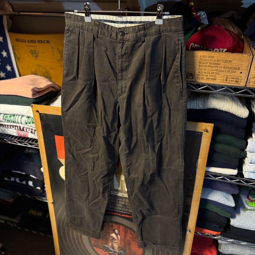 希少 90s ラルフローレン 2タック 人気カラー 茶 フェード